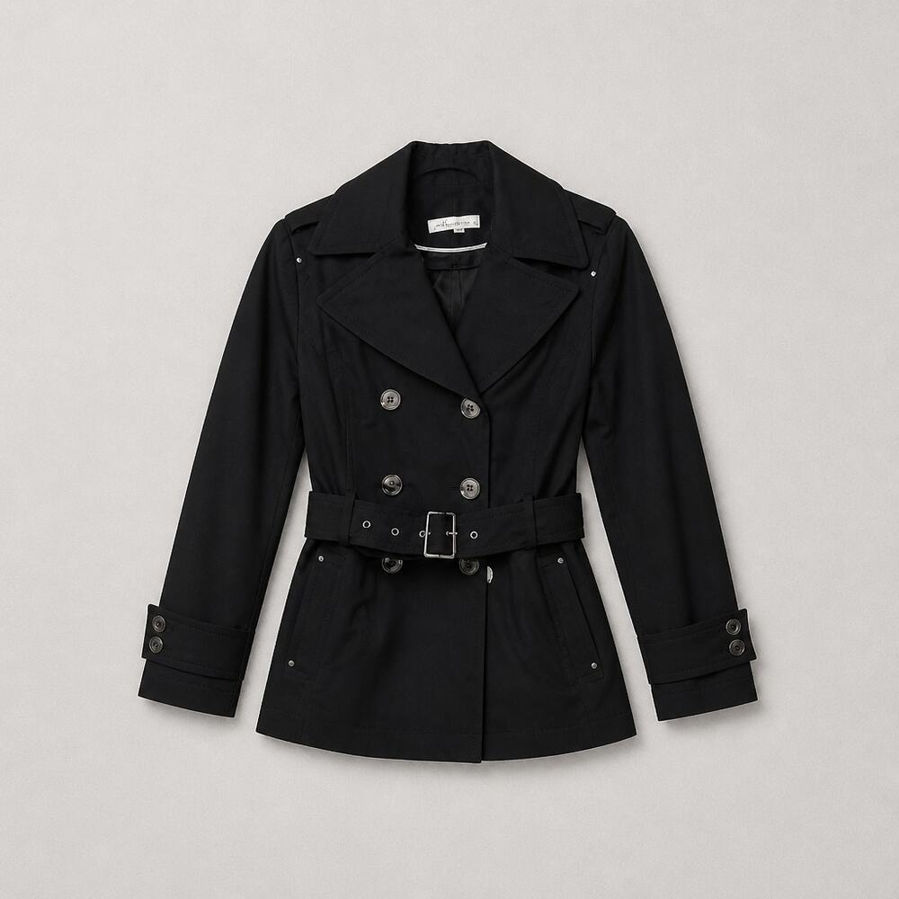 Kenneth Cole Wool Pea Coat Double Breast Belted Waist